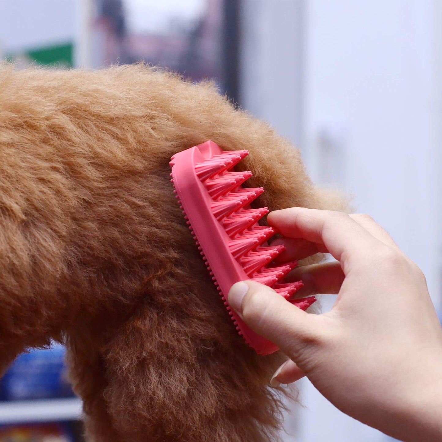 Dog Grooming Brush, Silicone Dual Side Pet Bath Brush for Deshedding & Massaging, Hair Brush Comb for Pet, Puppy, Cats (Red)