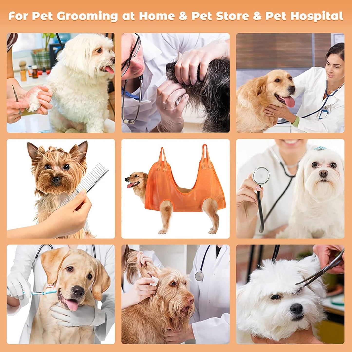 Dog Grooming Hammock Harness for Dog, 12 in 1 Durable Dog Hammock, Breathable Pet Grooming Hammock Helper for Grooming, Hair/Ear/Eye/Teeth Care, Nail Trimming,Orange,L