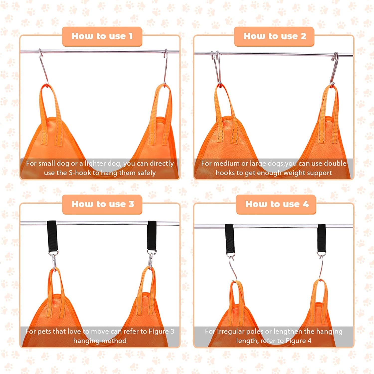 Dog Grooming Hammock Harness for Dog, 12 in 1 Durable Dog Hammock, Breathable Pet Grooming Hammock Helper for Grooming, Hair/Ear/Eye/Teeth Care, Nail Trimming,Orange,L