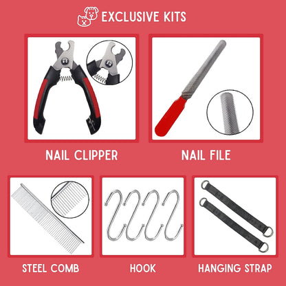 10 in 1 Cat & Dog Grooming Hammock Harness with Nail Clippers & File, Comb, & Hanging Pet Grooming Hammock| Cat & Dog Sling Restraint Bag Holder for Nail Trimming/Clipping & Bathing- Small