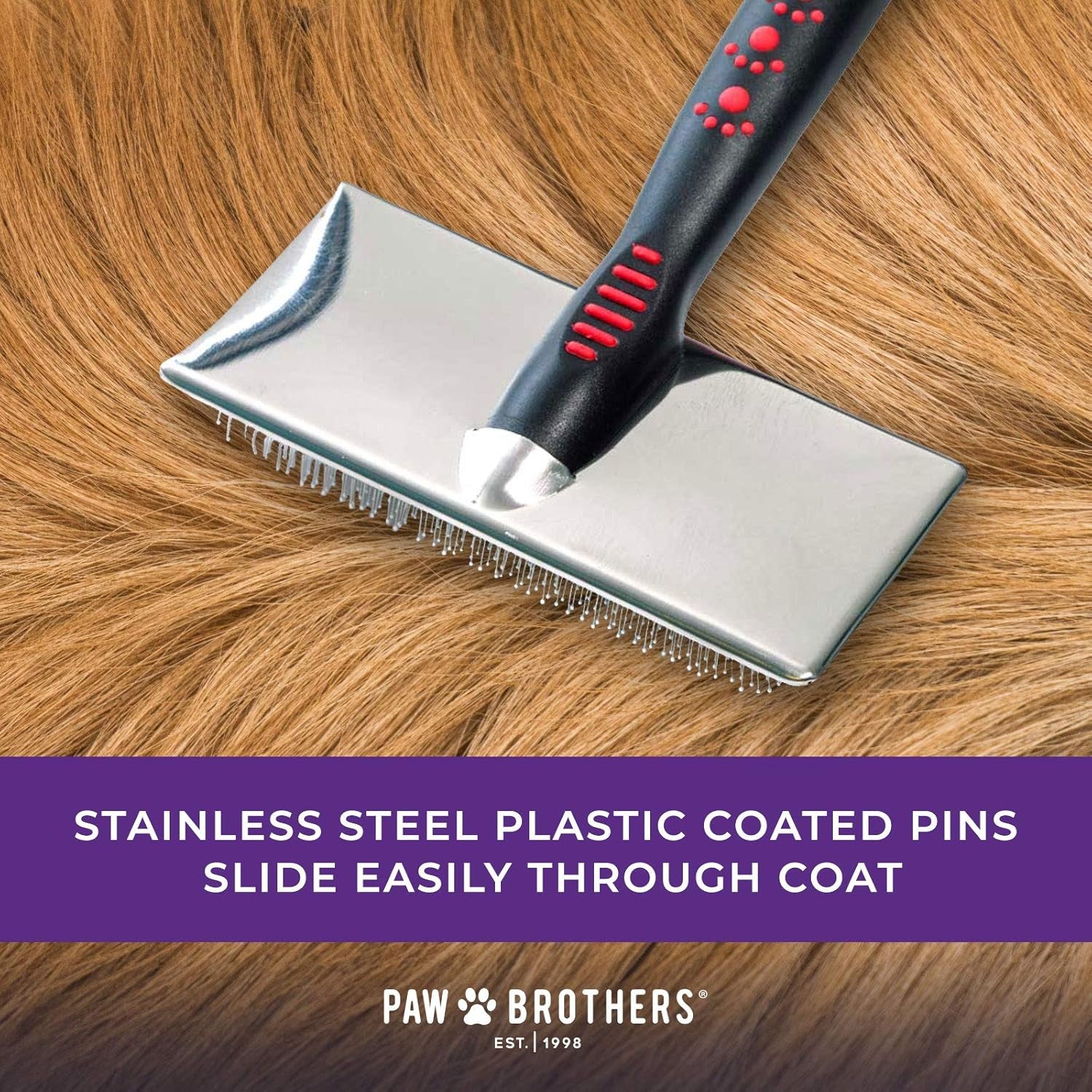 Paw Brothers Soft Flat Slicker Brush with Coated Pin Tips, Large/X-Large for Professional Groomers