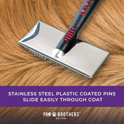 Paw Brothers Soft Flat Slicker Brush with Coated Pin Tips, Large/X-Large for Professional Groomers