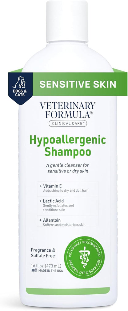 Clinical Care Hypoallergenic Shampoo for Dogs and Cats, 16 Oz – No Harsh Ingredients – Fragrance-Free Pet Shampoo for Allergies and Sensitive Skin, Promotes Healthy Skin and Coat