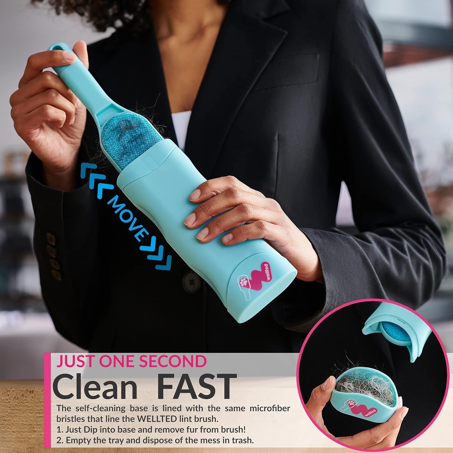 New Blue Self-Cleaning Double-Sided Pet Hair Remover for Couch, Furniture, Clothing, Car Seats, Carpet, Pet Bed - Dog & Cat Hair Remover, Fur & Lint Brush