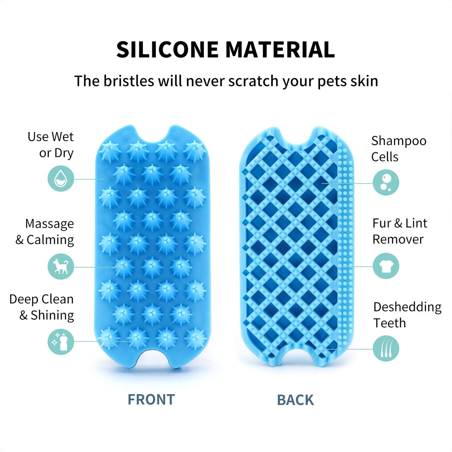 Dog Grooming Brush,  Silicone Dual Side Pet Bath Brush for Deshedding & Massaging, Hair Brush Comb for Pet, Puppy, Cats (Blue)