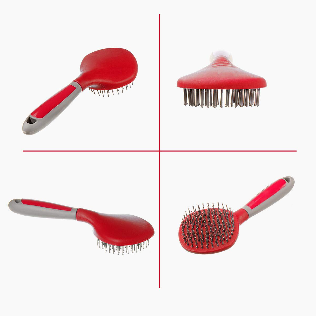 Mane and Tail Brush for Horses and Dogs with Soft Touch Grip (RED)
