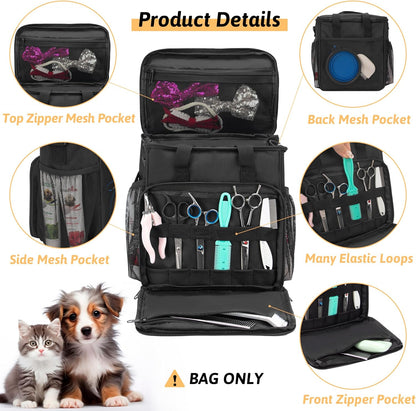 Pet Grooming Tote Bag, Cat Grooming Tools Organizer Bag, Dog Grooming Supplies Organizer Storage for Pets Grooming Kit and Dog Wash Shampoo Accessories(Bag Only) (Black- New)