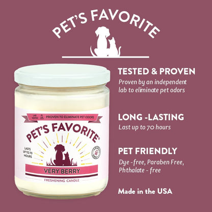 Pet Odor Candle, Clean Burning, Long Lasting Scented Candles with a Cotton Wick. (Very Berry, Pack of 1)