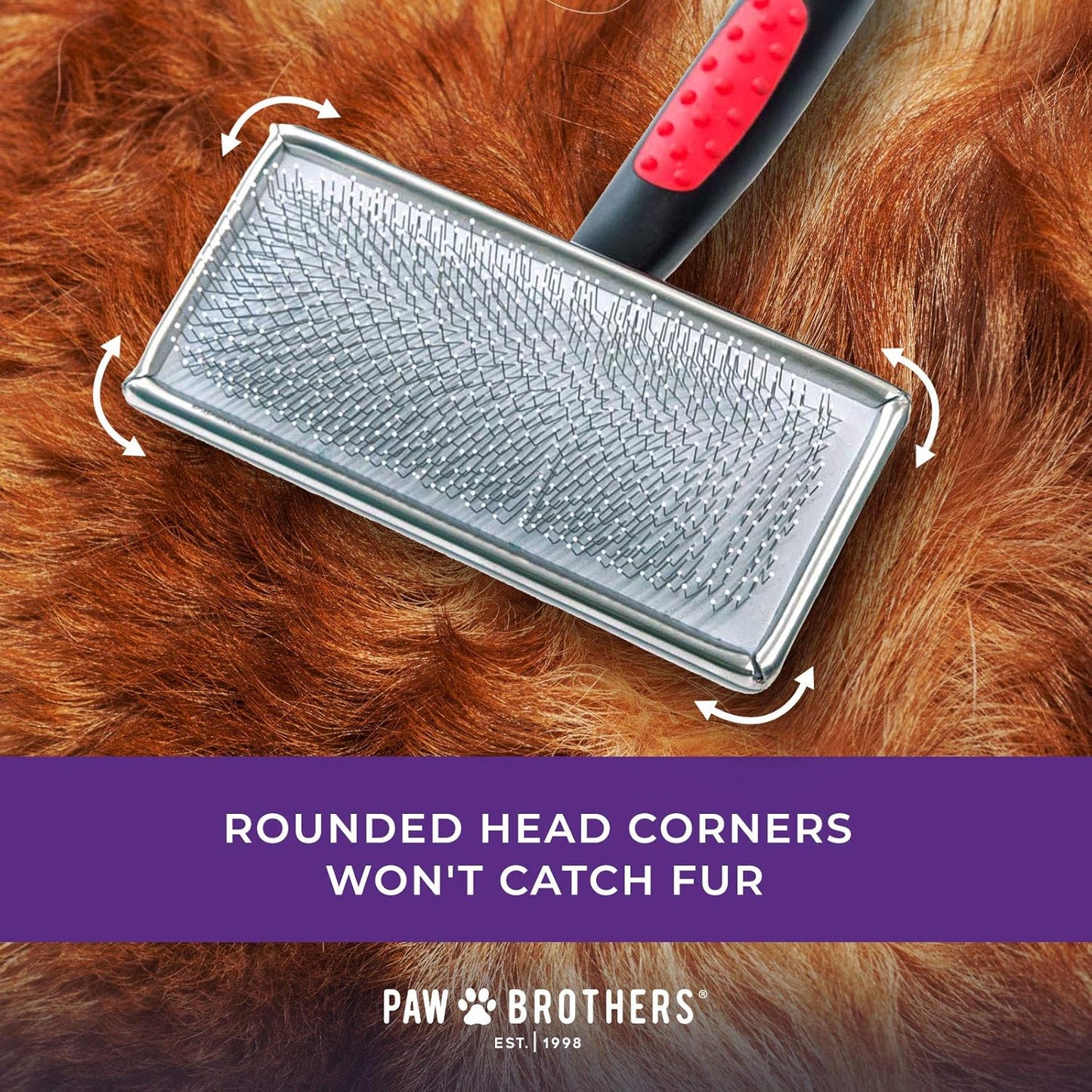 Paw Brothers Soft Flat Slicker Brush with Coated Pin Tips, Large/X-Large for Professional Groomers