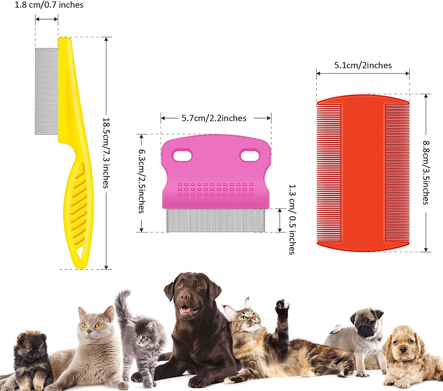 6 Pieces Pet Lice Combs Dog Grooming Flea Cat Tear Stain Comb for Removal Dandruff, Hair Stain, Nit(White, Yellow, Green, Purple, Orange, Dark Blue)