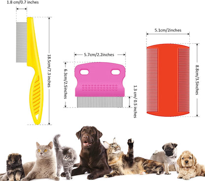 6 Pieces Pet Lice Combs Dog Grooming Flea Cat Tear Stain Comb for Removal Dandruff, Hair Stain, Nit(White, Yellow, Green, Purple, Orange, Dark Blue)