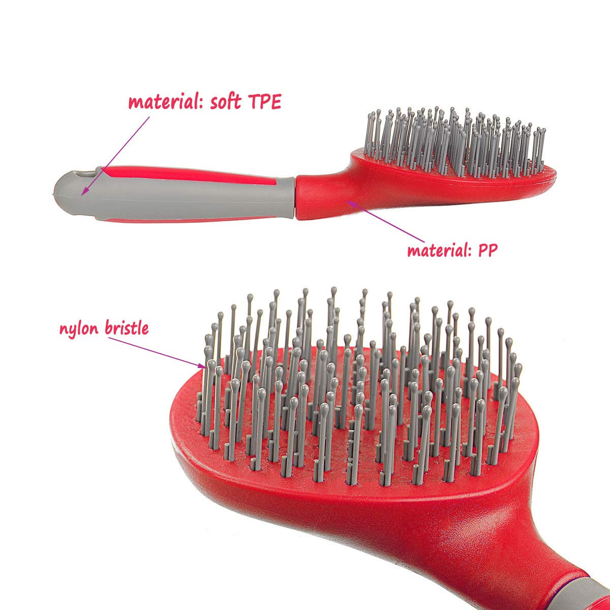 Mane and Tail Brush for Horses and Dogs with Soft Touch Grip (RED)