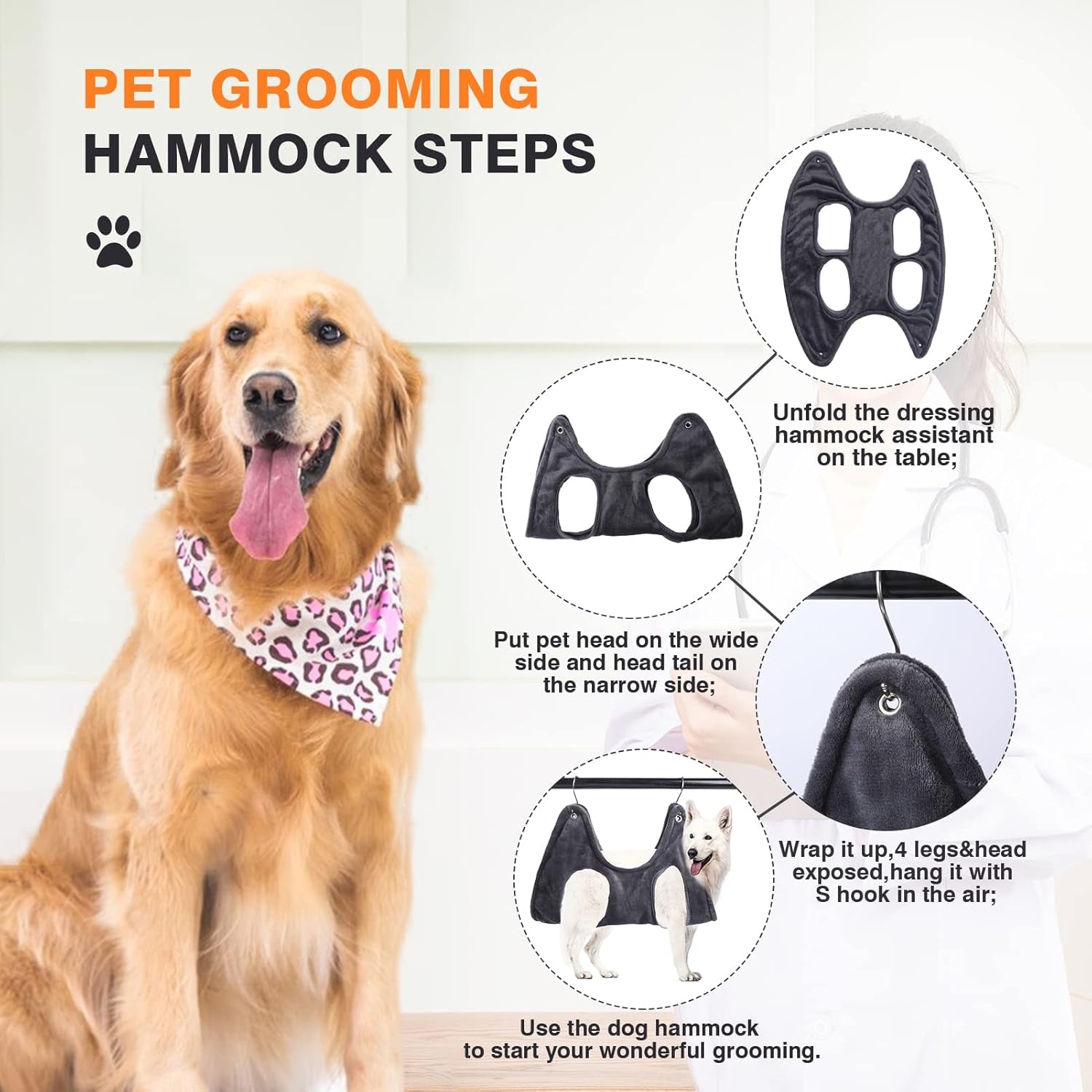 Pet Dog Grooming Hammock Harness Helper 5In1 Hammock Restraint Bag for Small Medium Large Dogs&Cats Grooming Hammock Drying Towels for Bathing Washing and Nail Trimming with Nail Clippers Comb