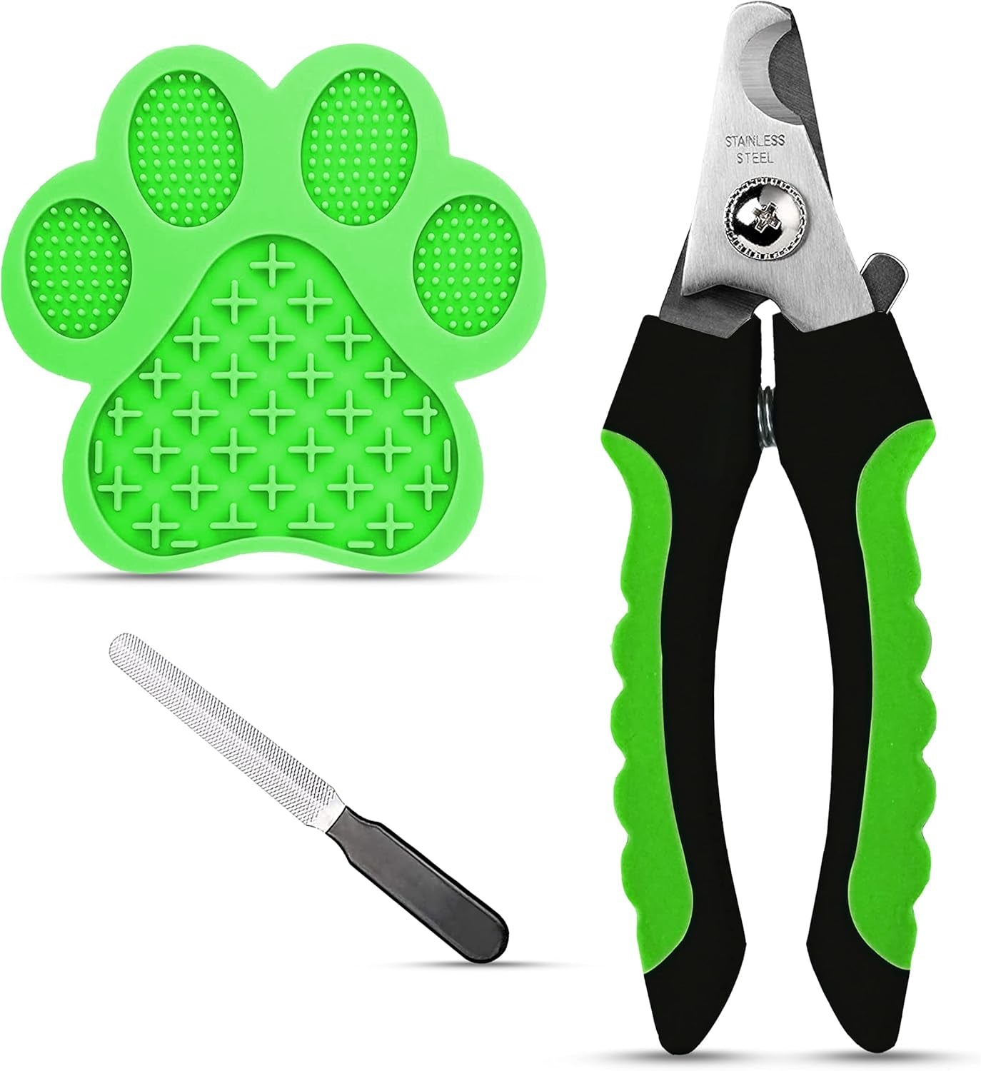 Dog Nail Clippers - Dog and Cat Pet Nail Trimmers with Nail File | Grooming Tool for Pets with Lick Mat - Professional Nail Clippers for Small Medium Large Breeds, Green