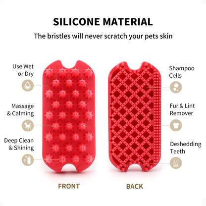 Dog Grooming Brush,  Silicone Dual Side Pet Bath Brush for Deshedding & Massaging, Hair Brush Comb for Pet, Puppy, Cats (Red)