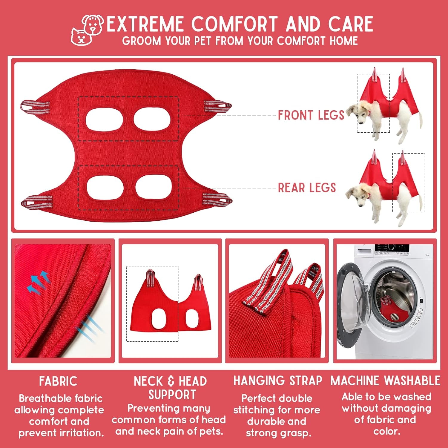 10 in 1 Cat & Dog Grooming Hammock Harness with Nail Clippers & File, Comb, & Hanging Pet Grooming Hammock| Cat & Dog Sling Restraint Bag Holder for Nail Trimming/Clipping & Bathing- Small