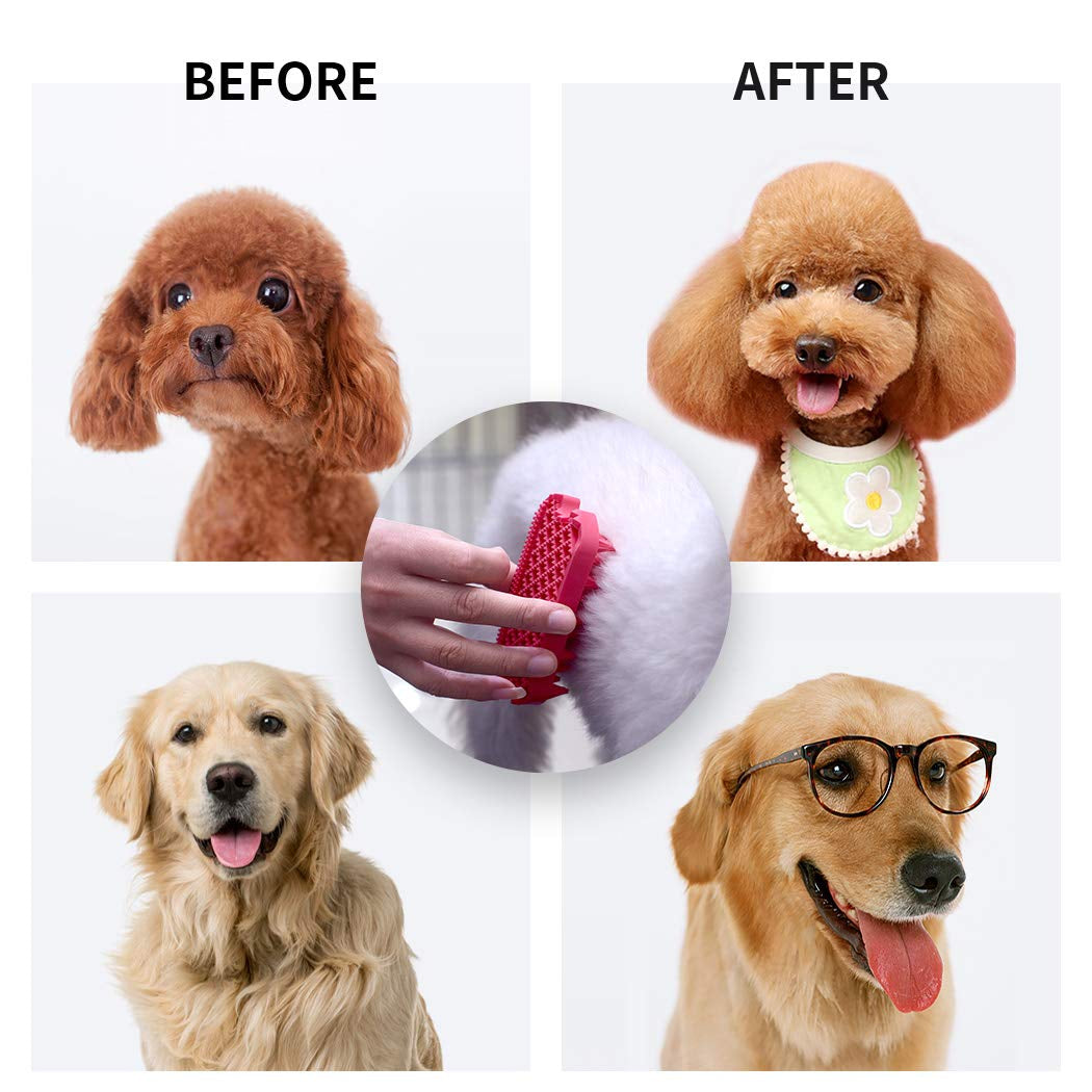 Dog Grooming Brush,  Silicone Dual Side Pet Bath Brush for Deshedding & Massaging, Hair Brush Comb for Pet, Puppy, Cats (Red)