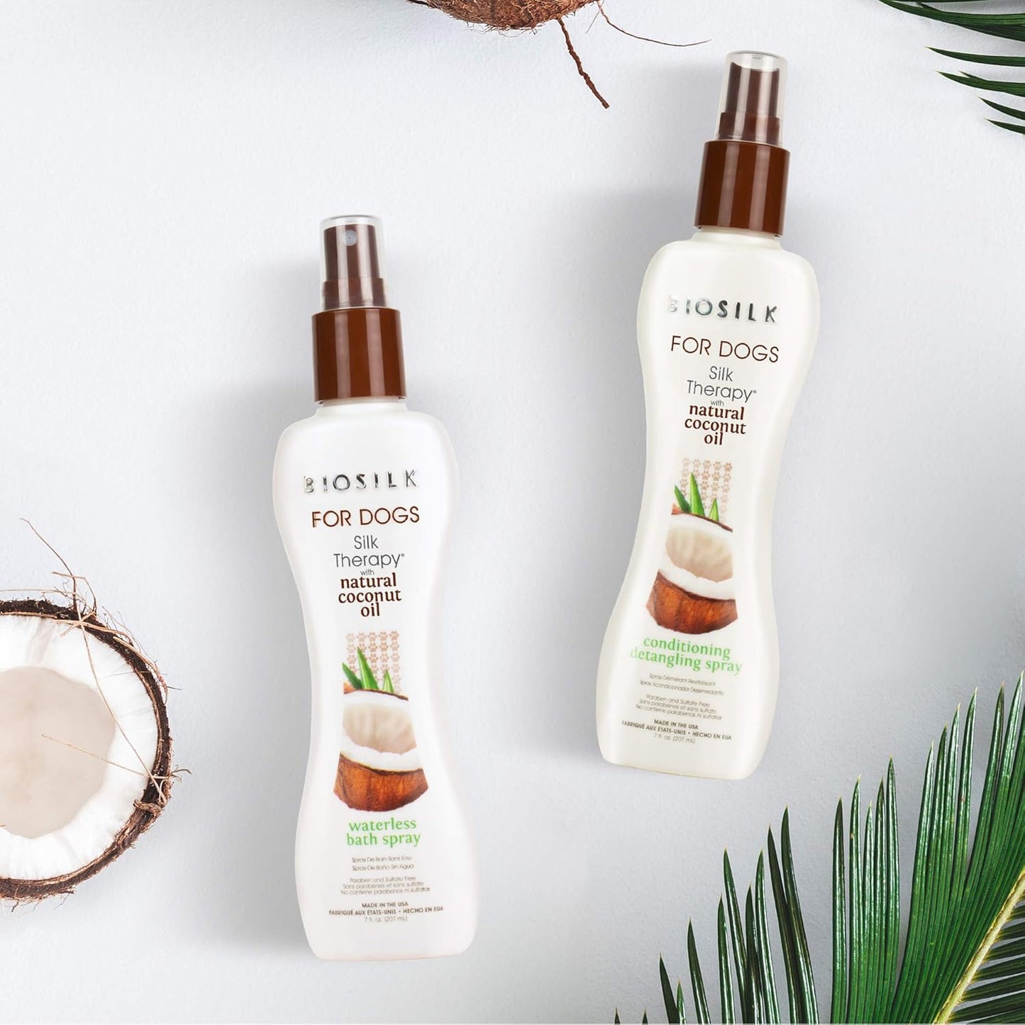 Silk Therapy Conditioning Detangling Spray for Dogs with Natural Coconut Oil - Dog Matted Hair Detangler Conditioner for Dogs, Dematting Grooming Supplies, 7 Fl Oz