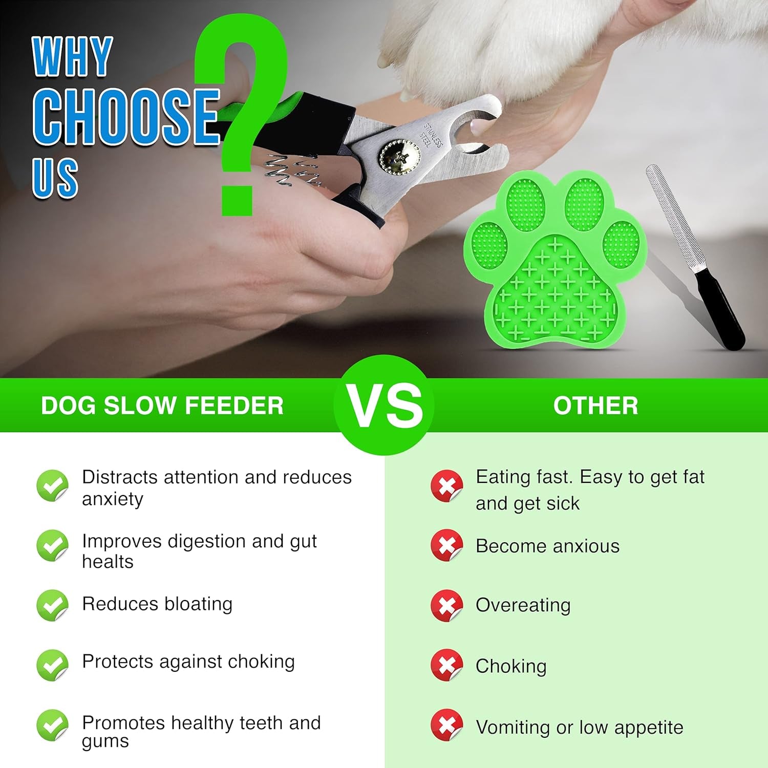 Dog Nail Clippers - Dog and Cat Pet Nail Trimmers with Nail File | Grooming Tool for Pets with Lick Mat - Professional Nail Clippers for Small Medium Large Breeds, Green