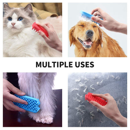 Dog Grooming Brush,  Silicone Dual Side Pet Bath Brush for Deshedding & Massaging, Hair Brush Comb for Pet, Puppy, Cats (Red)
