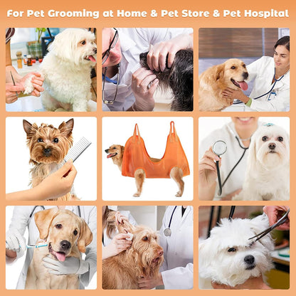 Dog Grooming Hammock Harness for Dog, 12 in 1 Durable Dog Hammock, Breathable Pet Grooming Hammock Helper for Grooming, Hair/Ear/Eye/Teeth Care, Nail Trimming,Orange,L